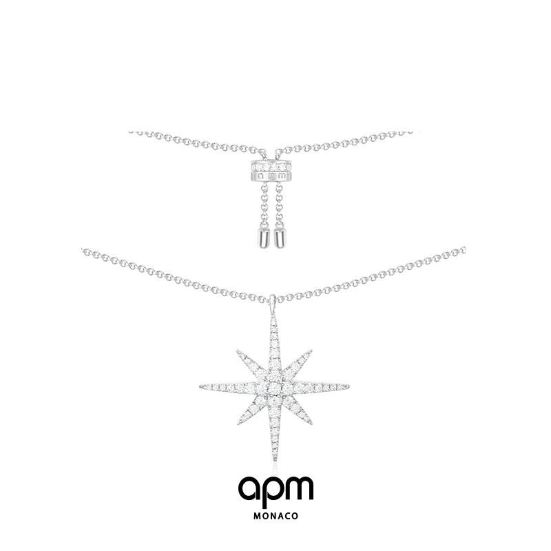 APM Monaco六芒星吊坠气质星星锁骨链银饰AP9606OX