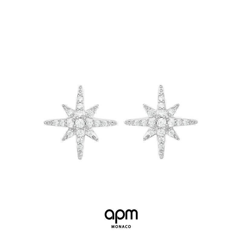 APM Monaco流星耳钉女六芒星耳环银色AE8419OX